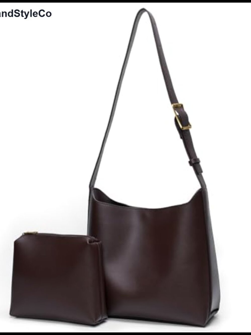 Medium Vegan Leather Bucket Bag With Adjustable Strap and Matching Pouch
